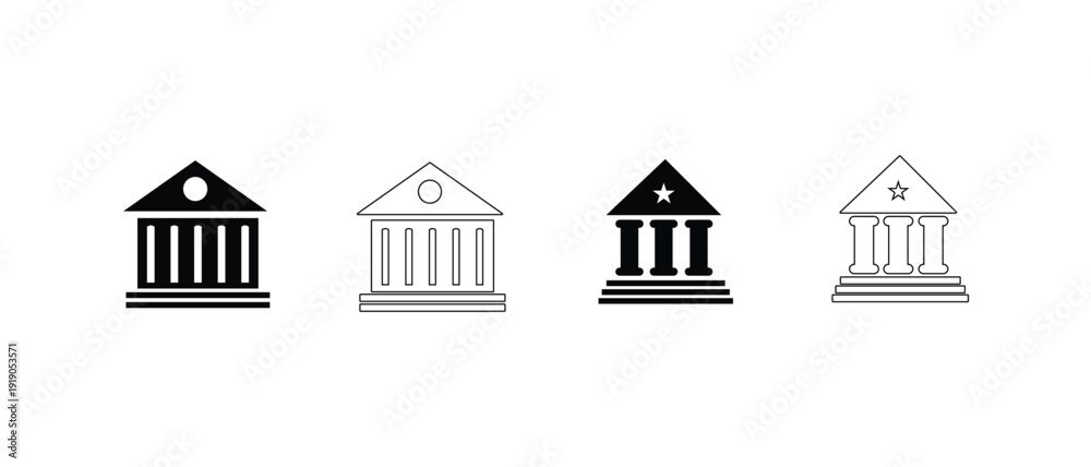 Fototapeta premium Four architectural elements with triangular roofs and columns