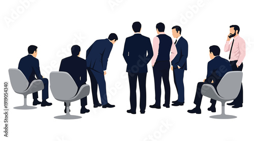 A group of businessmen in a meeting or discussion