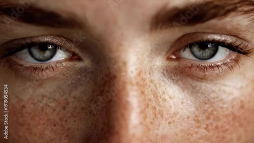 Closeup of a face with closed eyes showing freckles eyebrows and eyelashes