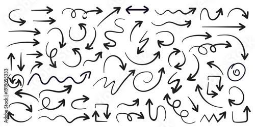 Collection of hand drawn arrows in various styles and directions