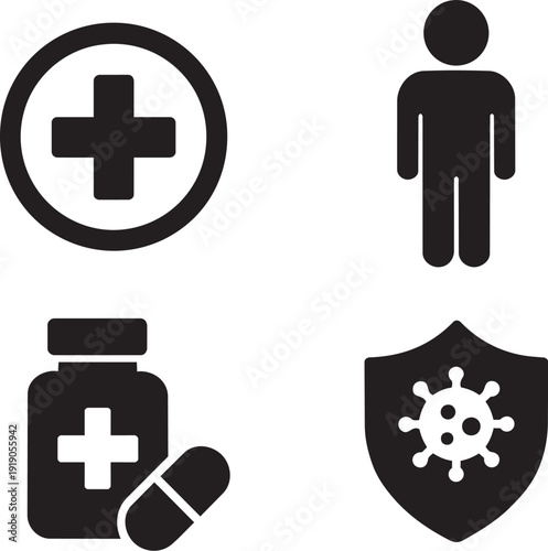 Medical protection with person shield virus and medication medical protection symbols person silhouette