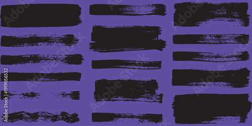 Collection of Black Paint Brush Strokes on a Purple Background.