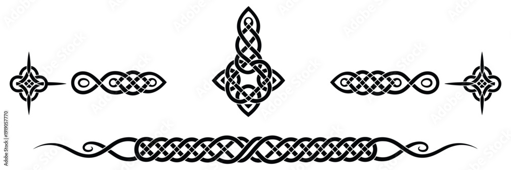 Foto Celtic borders and headers set, intricate knotwork and interlaced ornament frame