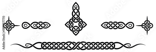 Celtic borders and headers set, intricate knotwork and interlaced ornament frame collection in traditional medieval style