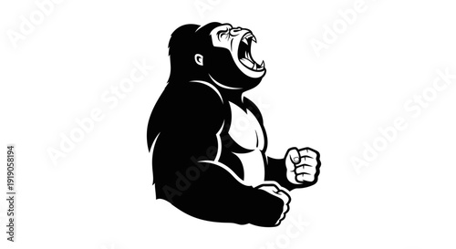 Gorilla silhouette shouting with clenched fist.