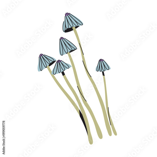 Parrot waxcap mushroom or toadstool. Vector autumn fungus macro. Forage and biology icon. Ecology and mycology, botany element for poster or science placard. Fungi with cap and stem. Forest wildlife.