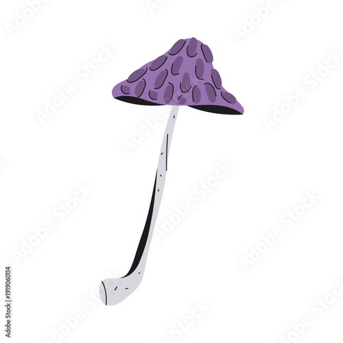 Violet mushroom or spotted cort. Vector viscid fungus icon. Isolated mycology growth element. Conrtinarius iodes species. Forest or woodland toadstool. Fungi for biology or botany, ecology poster.