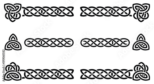 Celtic knot border set - triquetra, spiral pattern headers with woven braid and trinity motifs, elegant ancient Celtic inspired vector illustration