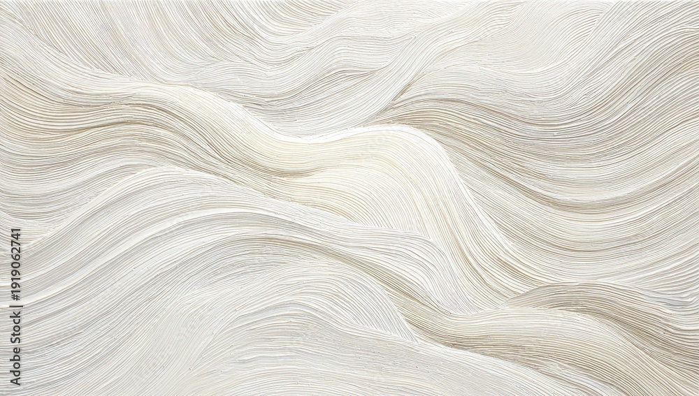 Obraz premium An abstract, textured artwork with undulating, wave-like forms in shades of white and cream
