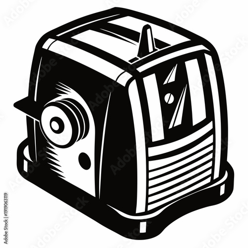 Retro toaster style pencil sharpener black and white illustration vintage design