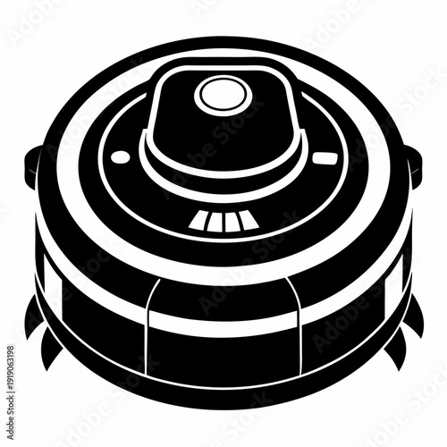 Robotic vacuum cleaner icon black and white smart home cleaning device illustration