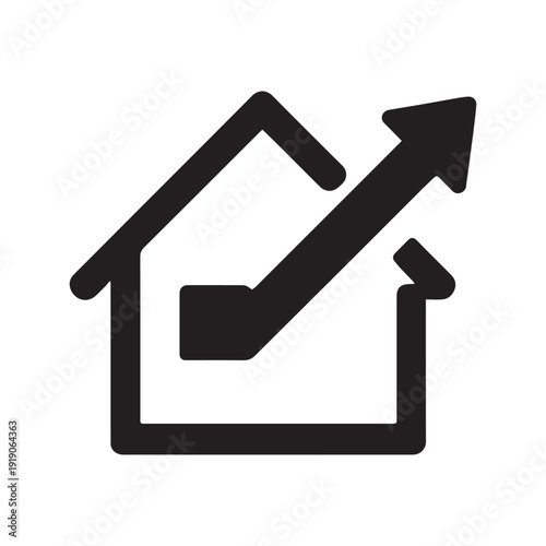 Graphic of a house with an upward trending arrow indicating growth or increase