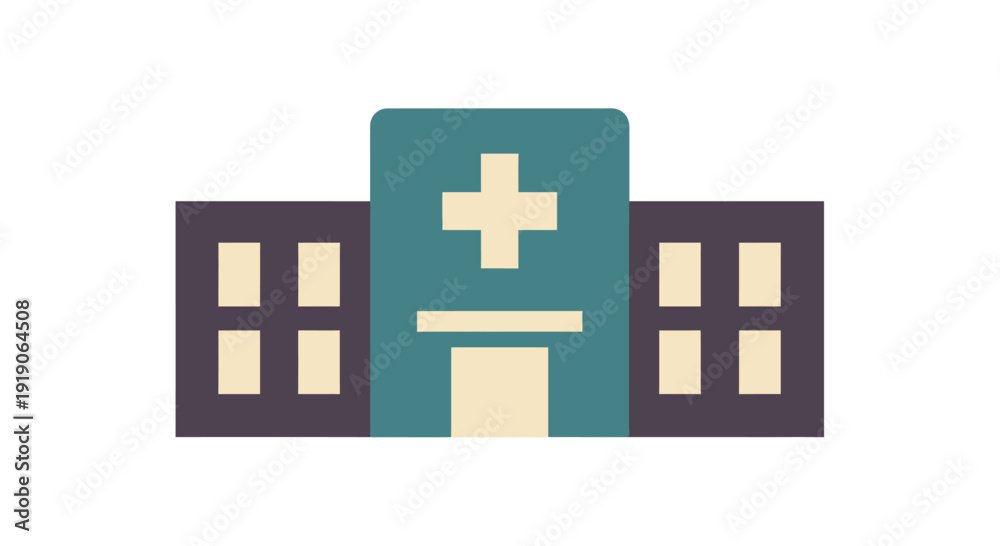 Fototapeta premium Minimalist Hospital Building Illustration with Cross Symbol.