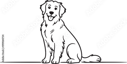 Golden retriever dog sitting friendly cartoon outline isolated on transparent background