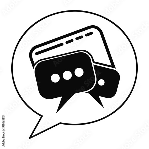 A black and white icon of a chat bubble with a credit card