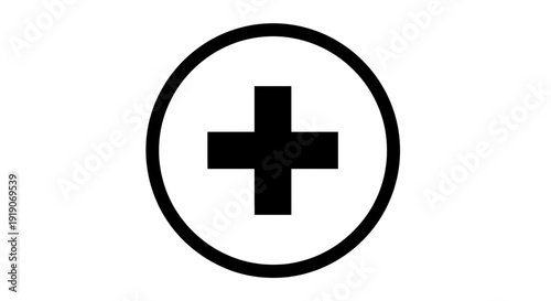 Simple black plus sign inside a white circle icon