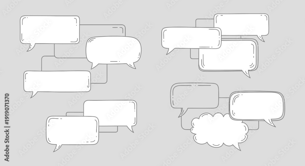Obraz premium Hand-drawn Speech Bubbles Flowchart Vector Template with Interconnected Elements Visualization