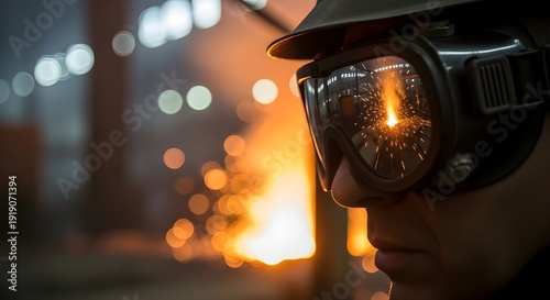 Close-Up of a Steelworker’s Safety Goggles Reflecting Glowing Molten Metal