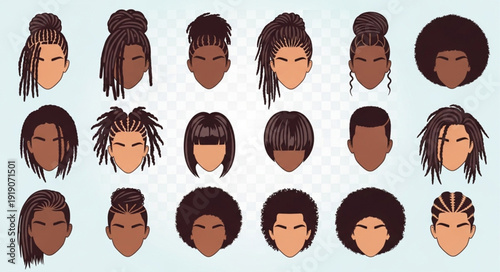 Collection of diverse hairstyles for women and men.