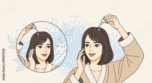 Young Woman Receiving Facial Skincare Treatment and Beauty Care Routine Illustration