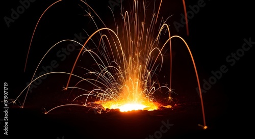 Explosive Golden Sparks Arcing from Molten Metal in a Dark Industrial Foundry