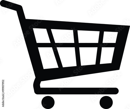 Black shopping cart on white background wheel e-commerce