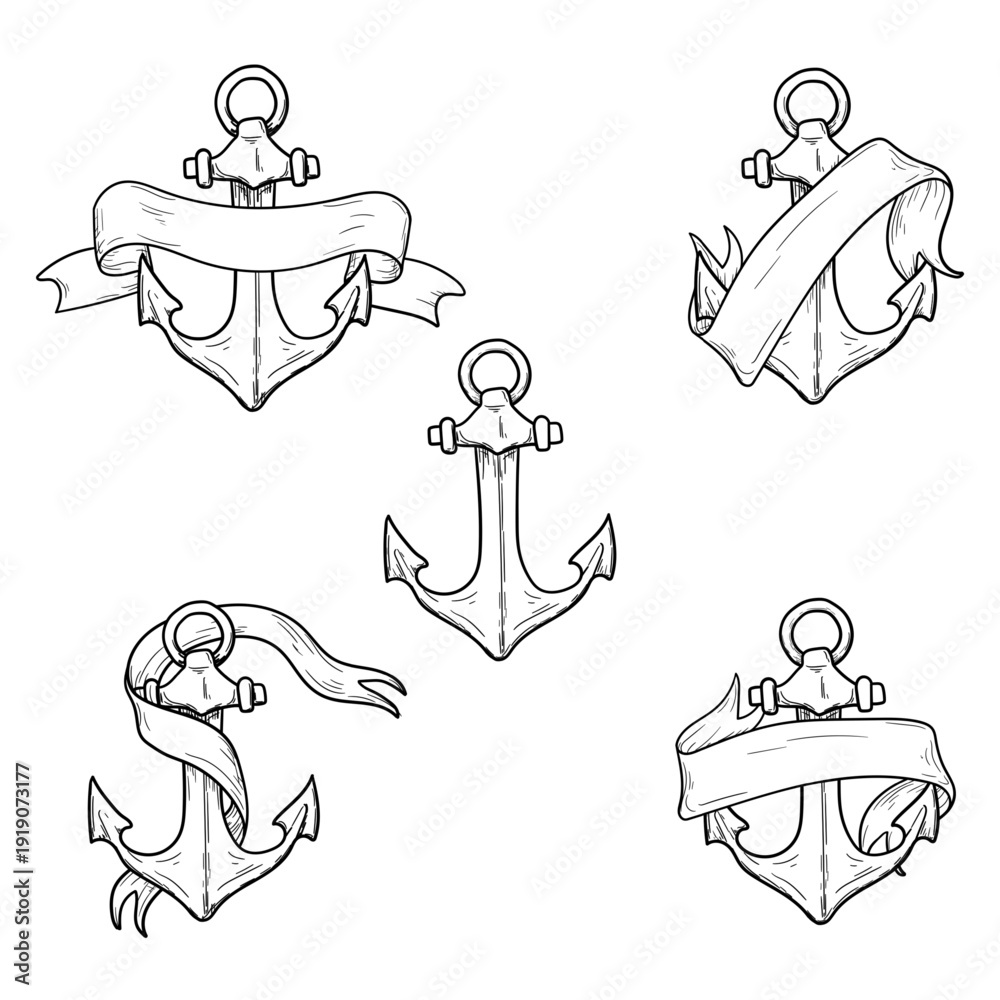Φωτογραφία Ship's anchor and ribbon, blank handwriting for text