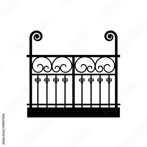Black wrought iron fence gate vector