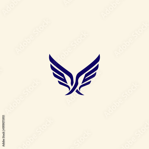 Canvastavla Abstract dark blue winged emblem on a light beige background