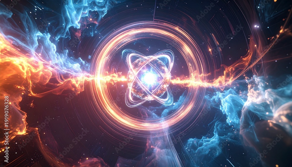 Fototapeta premium Abstract Atomic Energy Illustration with Plasma and Glowing Rings.