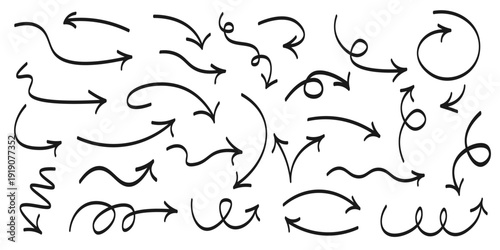 Vector scrapbooking elements: hand-drawn doodles and arrows on torn paper. A collection of random doodles and attention marks for journaling and creative design.