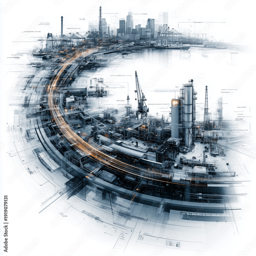 Fototapeta premium Futuristic digital landscape of a smart process automation system.