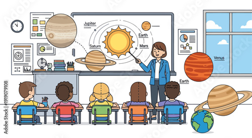 Children Learning About Solar System in Classroom
