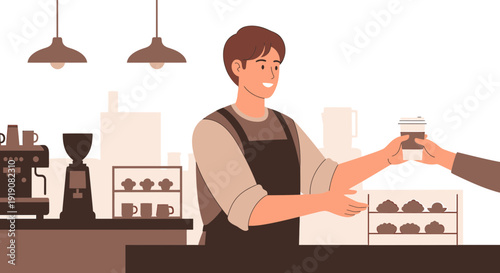 Barista Serving Coffee and Pastries in a Cafe