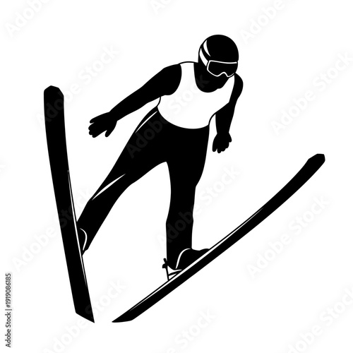 Obraz na płótnie Ski Jumping Silhouette Vector Black and White on White Background, Winter Olympi