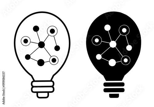 Competitive Advantage Concept with Innovation Network Light Bulb – Technology Driven Strategy and Connected Ideas Vector Isolated on Transparent Background