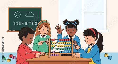 Children Learning Math with Abacus in Classroom