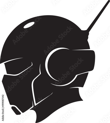 Black helmet with visor isolated on transparent background