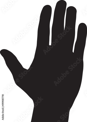 Black silhouette of a left hand isolated on transparent background