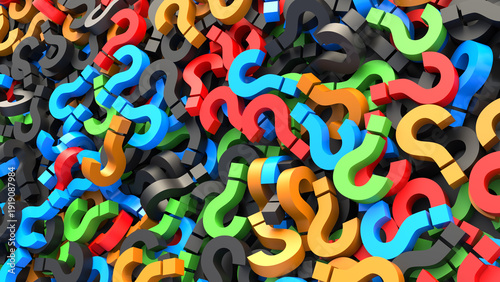 Obraz w ramie Colored question marks background, FAQ Concept. 3D Rendering