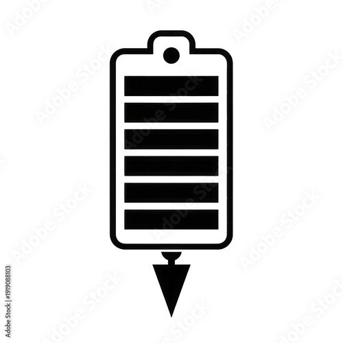 Battery icon with low charge indicator, vector graphic