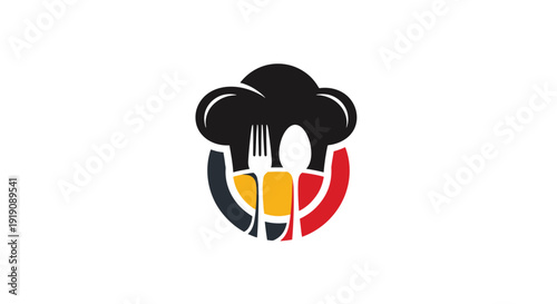 Stylized Chef Hat and Utensils Logo Design.