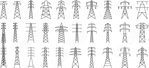 Electricity, transmission, tower, silhouette, power, line, pylon, energy, infrastructure, utility, grid, highvoltage,