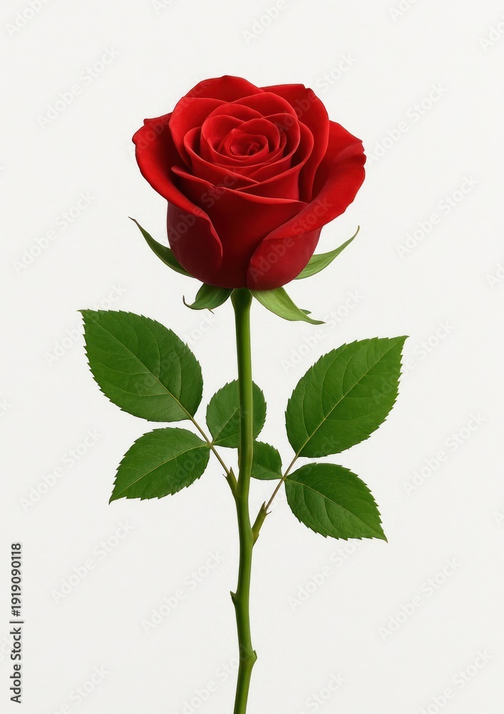 Fototapeta premium Elegant red rose with leaves.