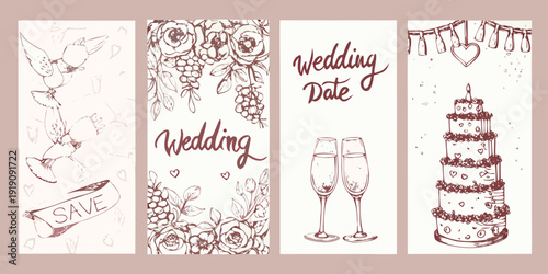 Vintage wedding banner set with floral designs and celebratory elements