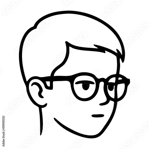 Dibujo sencillo con líneas de la cara de un niño con lentes