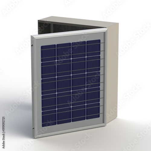 Industrial cabinet with solar panel integrated in the door