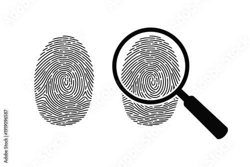 Fingerprint examination with a magnifying glass forensic investigation detail