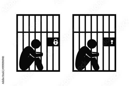Confined figures within barred cells a depiction of imprisonment and isolation