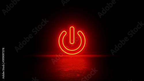 Neon glowing power button icon video animation on black background. Neon light power button turning on and off animation. Power Switch symbol video animation. Power switch and button icon animation.